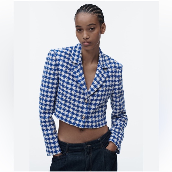 Zara Jackets & Blazers - Zara Women's Blue and Cream Patterned Blazer